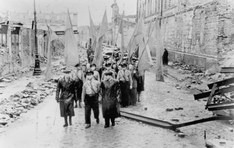 survivors of the Warsaw Ghetto marching on the 4 year anniversary